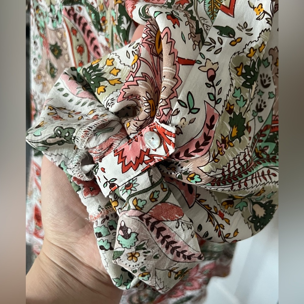 Grand & Greene Boho Paisley Tunic Blouse Roll Tab Sleeve Button Up Plus Size 1X - Picture 7 of 11